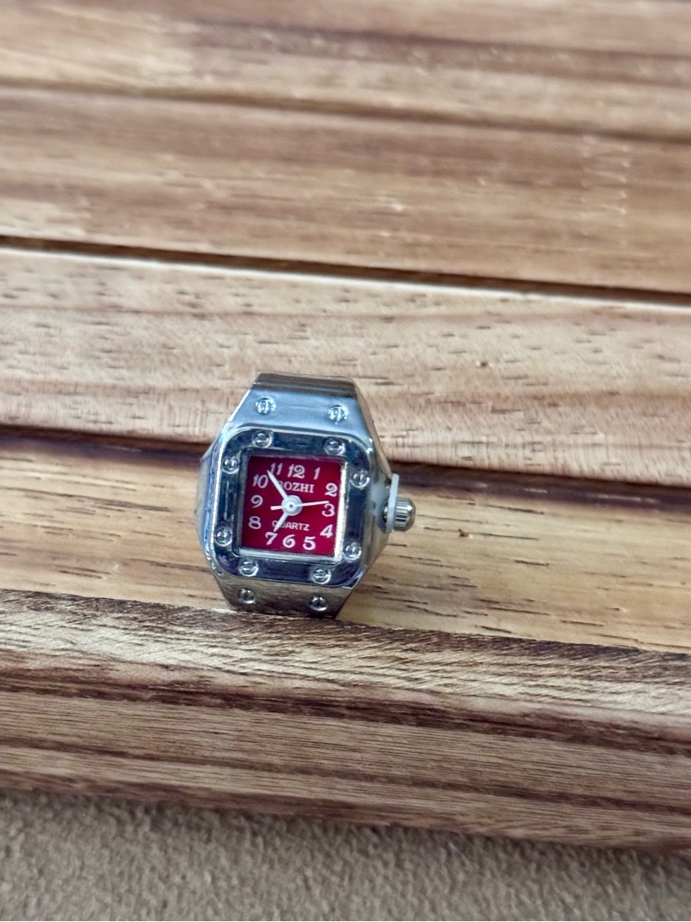 Red Dial Silver-tone Quartz Ring Watch